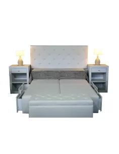Box de Sommier Con Cajones + Respaldo Maceio + Mesas de Luz + Baulera doble