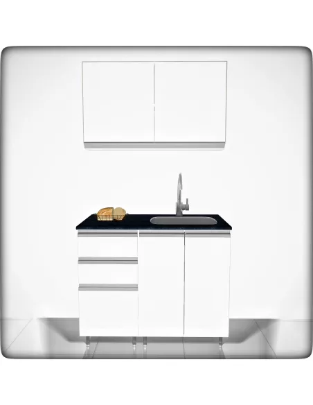 COMBO BAJO MESADA Y ALACENA DE 100 COLOR BALNCO CON PERFIL J DE ALUMINIO EN PUERTAS