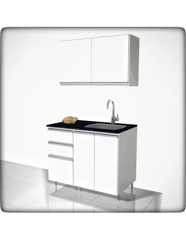 COMBO BAJO MESADA Y ALACENA DE 100 COLOR BALNCO CON PERFIL J DE ALUMINIO EN PUERTAS