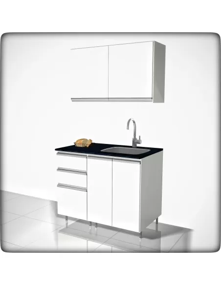 COMBO BAJO MESADA Y ALACENA DE 100 COLOR BALNCO CON PERFIL J DE ALUMINIO EN PUERTAS