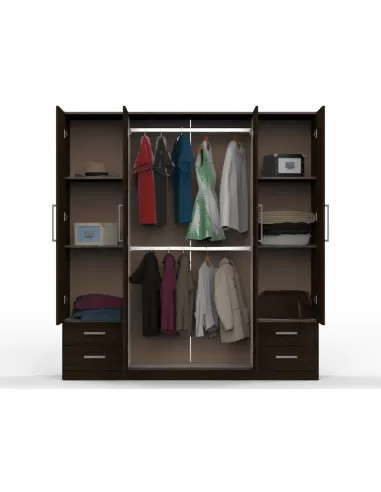 PAC170 - Placard 4 puertas de abrir con 4 cajones - Wengue