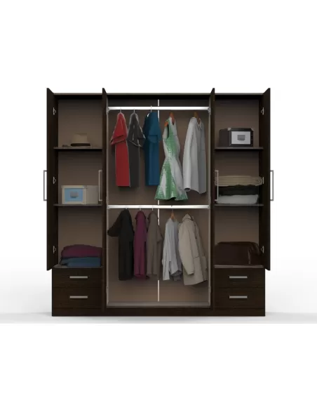 PAC170 - Placard 4 puertas de abrir con 4 cajones - Wengue