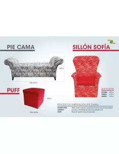 PIE CAMA, PUFF y SILLON SOFIA