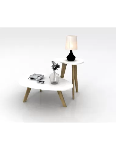 Set por 2 Mesas de Living Oval tapa Blanca
