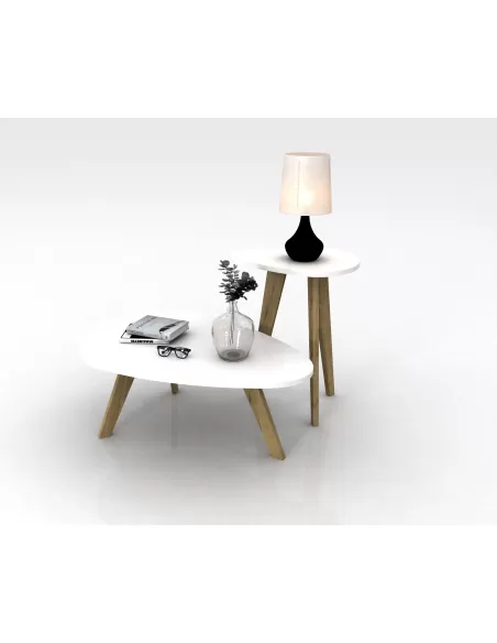 Set por 2 Mesas de Living Oval tapa Blanca