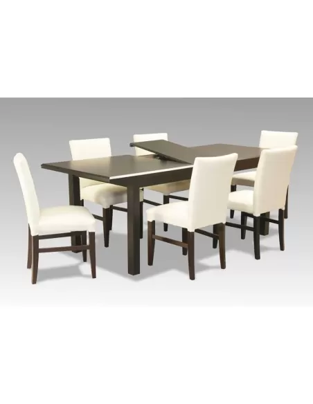 Silla Tauro 205 wengue, vestida en eco cuero blanco. Con mesa trampa cod 131