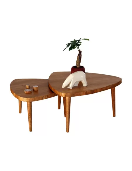 MESA AUXILIAR PATA DE MADERA SET X 2
