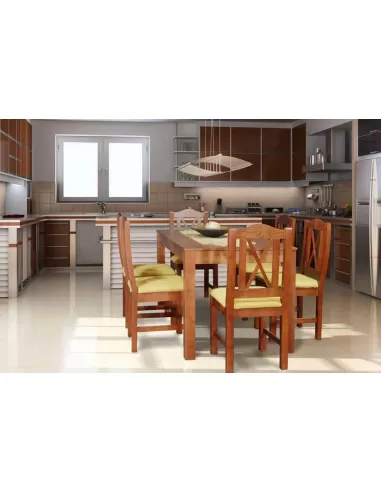 Mesa fija 129 caoba, combinada con silla kurbe 146